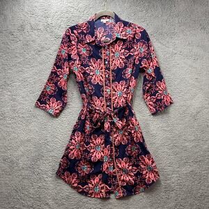 ModaPosa XS Floral Beaded Shirt Dress Belt Resort‎ Coastal Beach Tropical Casual